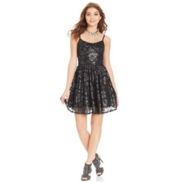 American Rag Black Silver Bow Metallic Lace Dress - Picture 2 of 8